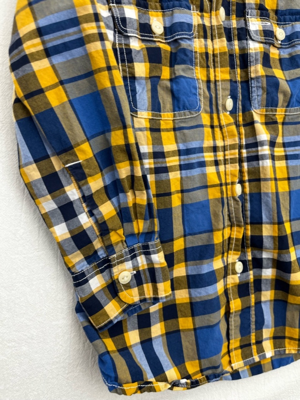 Gap Kids Plaid Cotton Button Down Shirt Boys 4/5 Blue Yellow Long Sleeve Classic - Picture 3 of 6